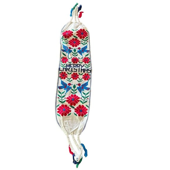 Handwoven Merry Christmas Wall Hanging Floral & Bird Patterns Tapestry Guatemala - Picture 1 of 16